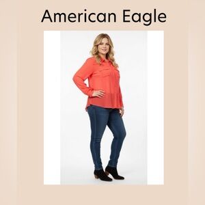 American Eagle Women’s Sheer Button Down Shirt Size XL